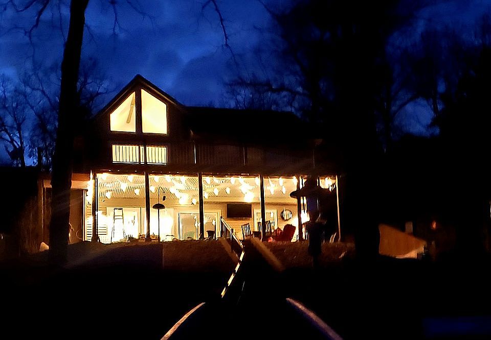 Covered patio at night