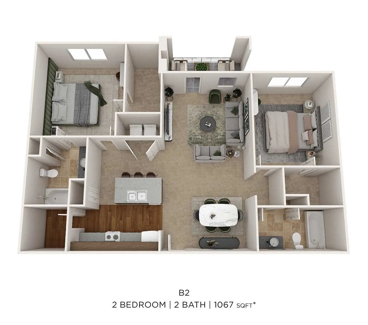 Floor plan Two Bedroom 2 Bath-1067 sqft