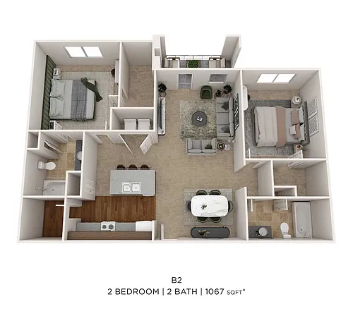 Floor plan Two Bedroom 2 Bath-1067 sqft