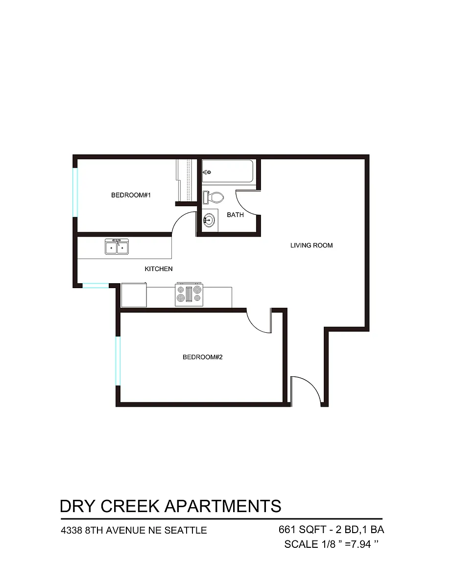 Floor plan 2 Bedroom 1 Bath