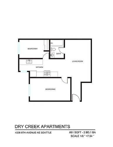 Floor plan 2 Bedroom 1 Bath