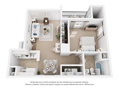 Floor plan A380 THE JUNIPER - 1 Bedroom, 1 Bathroom