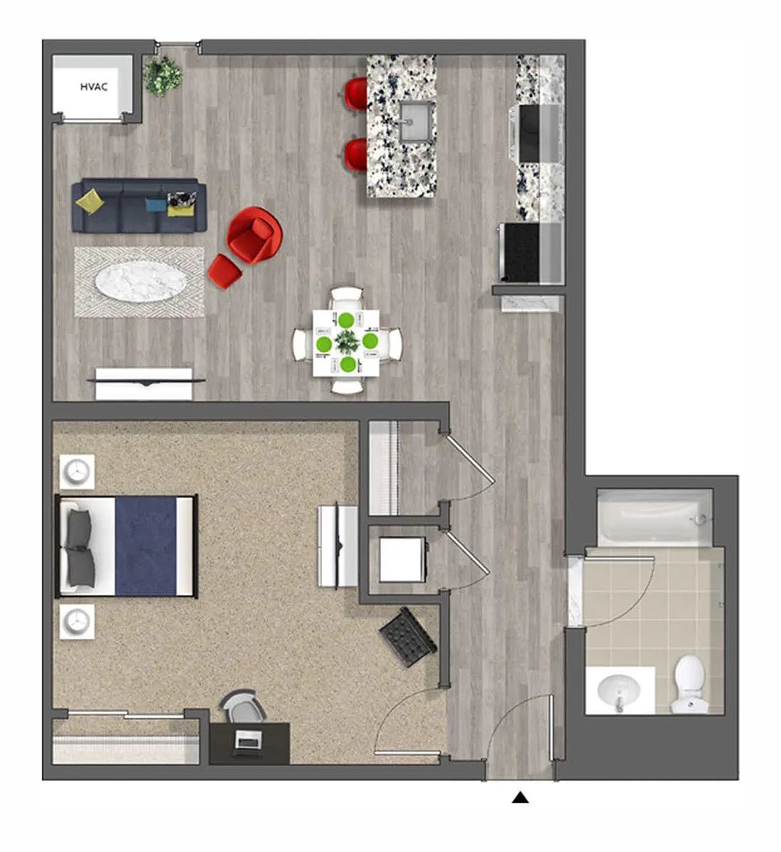 Floor plan 1 Bed 1 Bath | Classic DLX