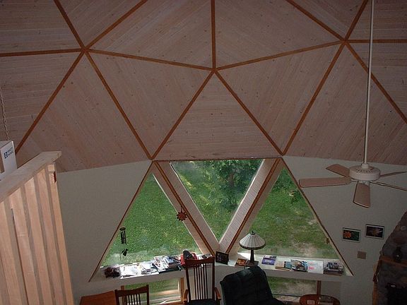 Interior view from top of upper level stairs