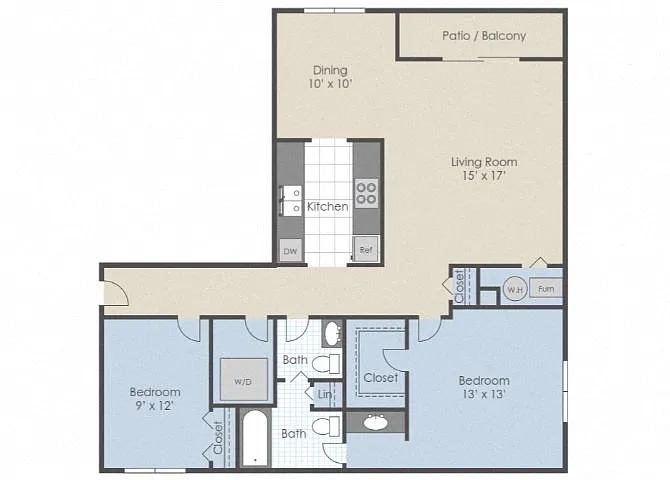Floor plan 2 Bed 1.5 Bath D