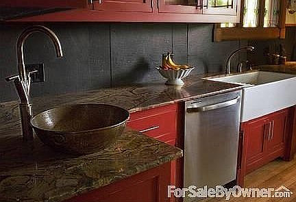 kitchen
						:
						marble counter tops with handmade copper sink