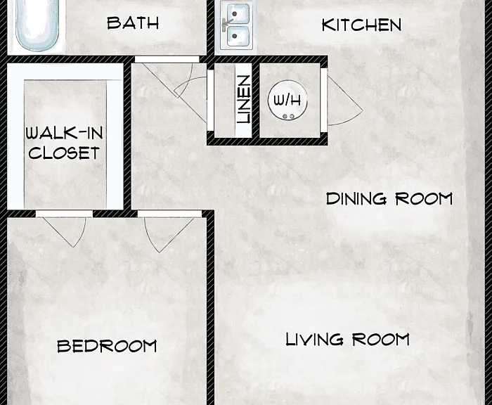 One Bedroom B Floorplan Diagram