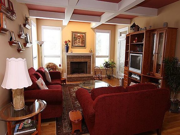 Coffered ceiling in the living room.