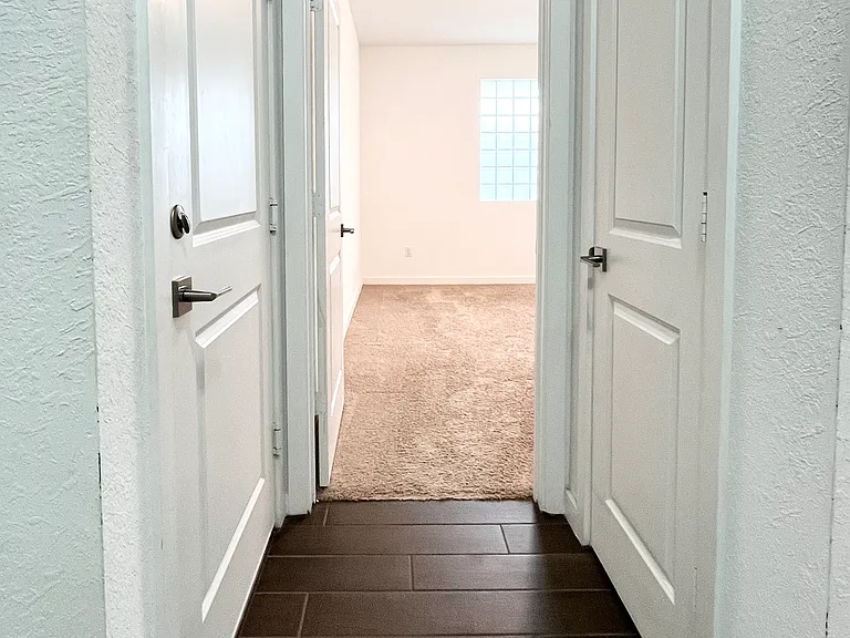 Flex room ahead, garage entry on the left, hallway closet on the right