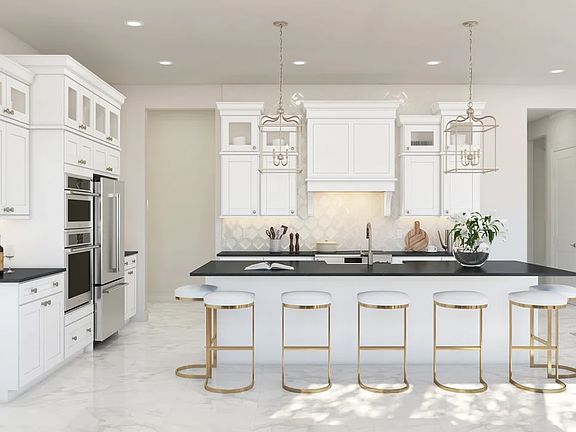 Kitchen with vast island pendant lights