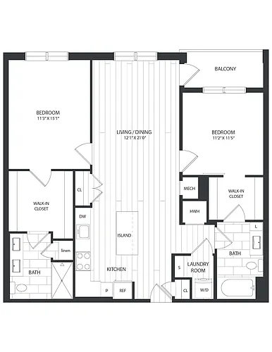 Floor plan 2 Bed/2 Bath-B1B