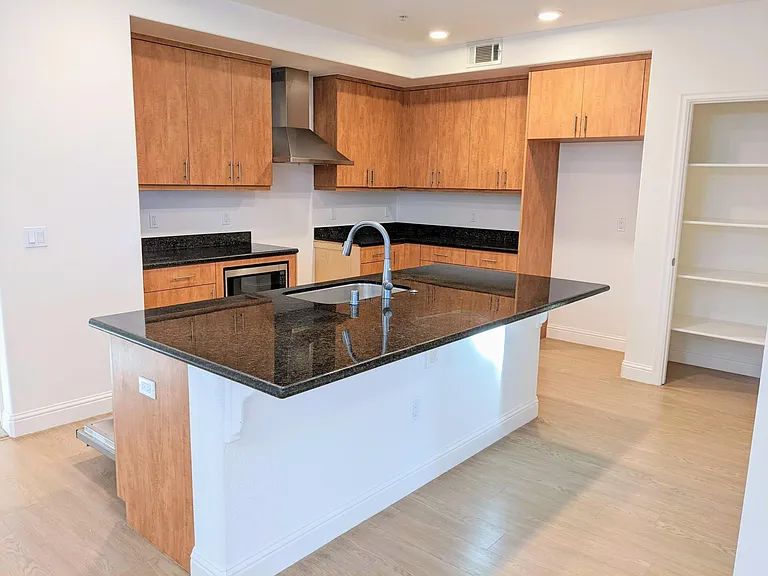 Gorgeous open-concept kitchen with a large island and accessible sink. Brand new stainless steel gas cooking range will be installed soon.