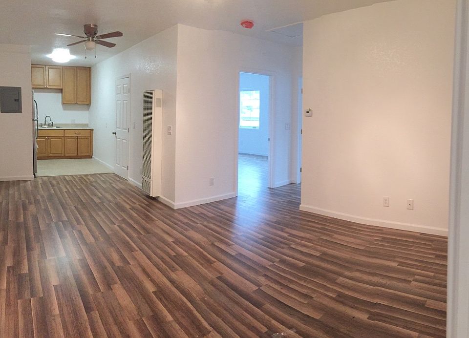 The living room and the kitchen