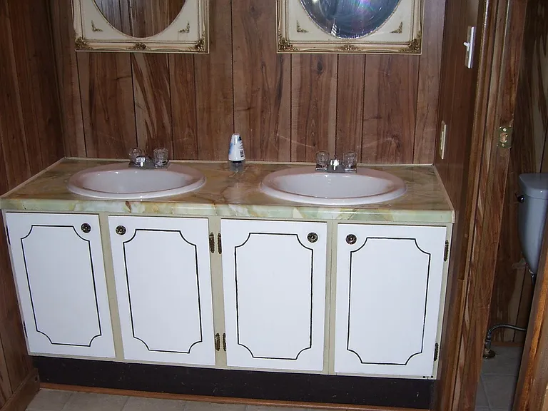 Vanity with double sinks for bathroom in master bedroom