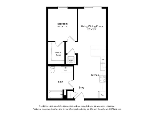 Floor plan 1 Bed 1 Bath E