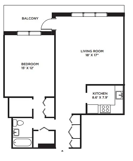 Floor plan Madison Towers- 1 BD - XL Balcony
