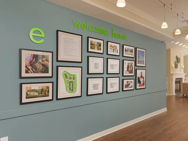 Leasing Center entrance and gallery wall