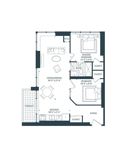 Floor plan 2 Bedroom 2 Bed 1 Bath 8