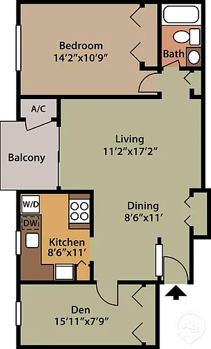 Floor plan 1 Bedroom 1 Bath and Den