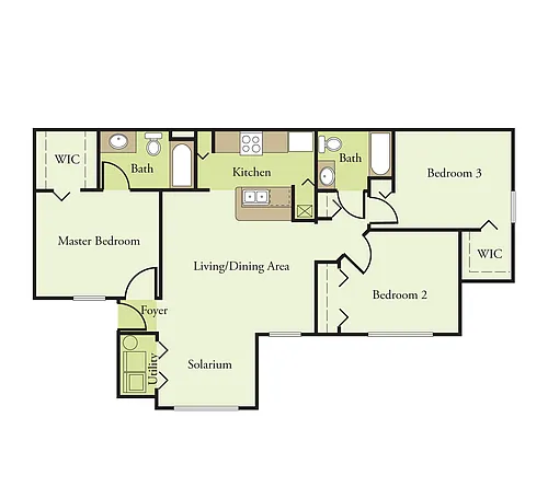 Floor plan 3 Bedroom 2 Bath 60%