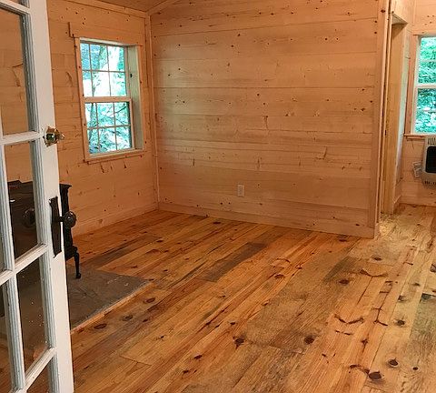 Main room with wood stove