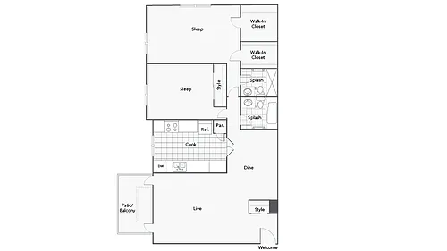 Floor plan 2 Bed 2 Bath B