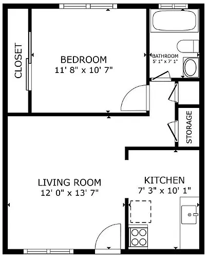 Floor plan 1 Bedroom 1 Bath
