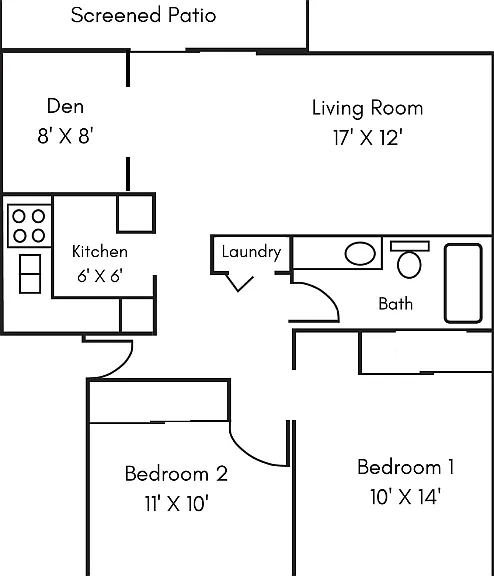 2x2 The Chateau with Den 950 sq ft 2x2 The Chateau with Den 950 sq ft