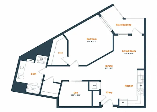 Floor plan A21D | 1 Bed | 1 Bath | Den