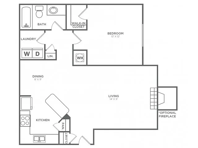 Floor plan One Bedroom, One Bath (840 SF)