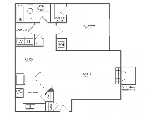 Floor plan One Bedroom, One Bath (840 SF)