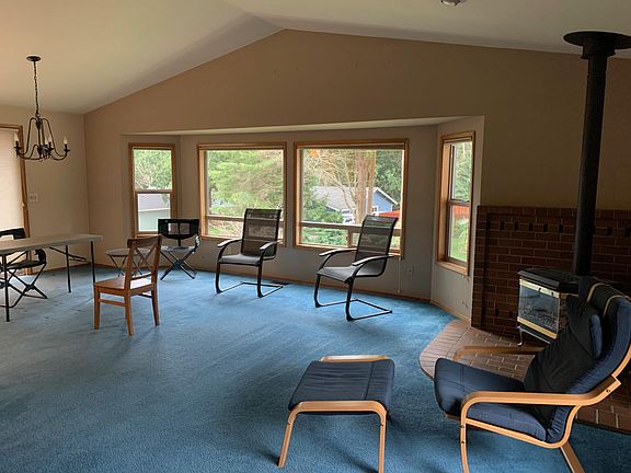 Open floor plan, with gas stove.