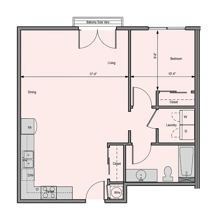 Floor plan 1x1 - 674 SQFT