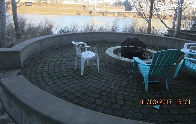 Seating area next to the river