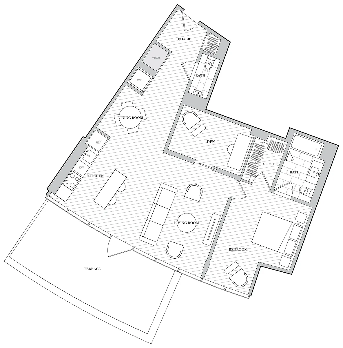 Floor plan 1 Bed 1 5 Bath Den B1 5DF