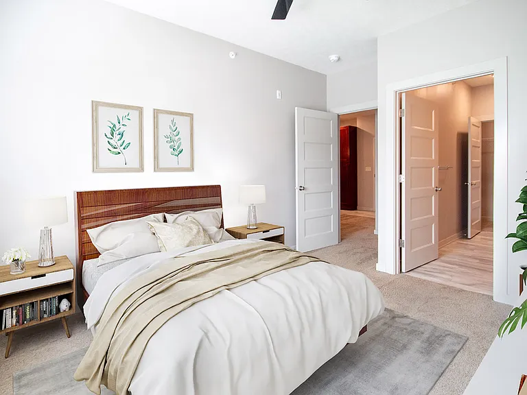 Staged master bedroom at Avenue 204.