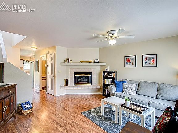 Living room with gas fireplace.