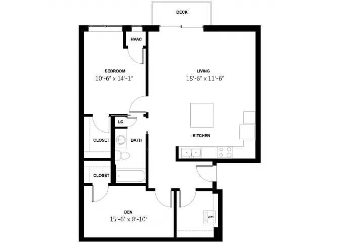 Floor plan One Bedroom with Den 6A