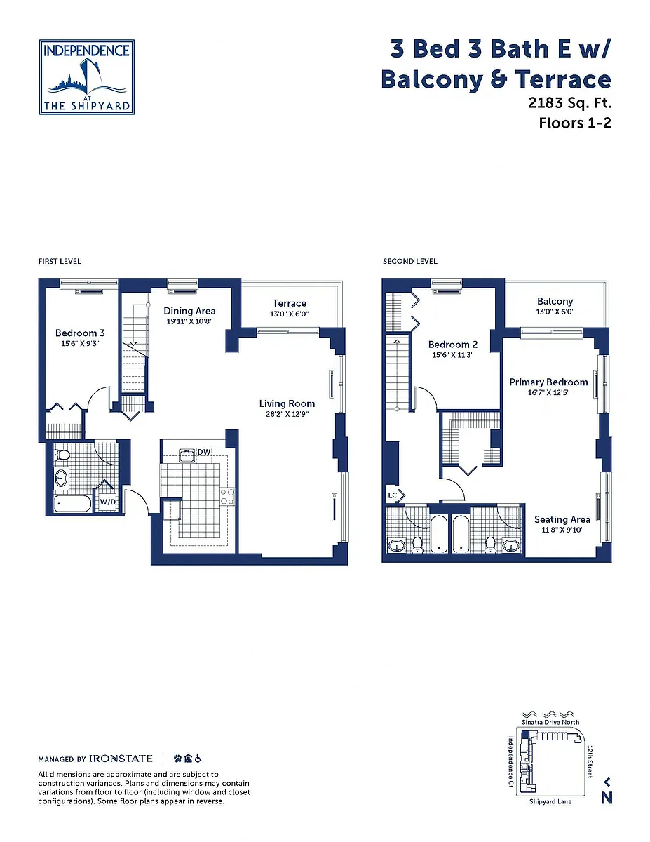 Floor plan 3 Bed 3 Bath E With Balcony and Terrace