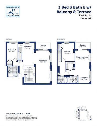 Floor plan 3 Bed 3 Bath E With Balcony and Terrace