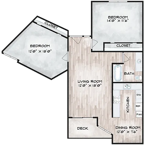 Floor plan 2 Bedroom 1 Bathroom