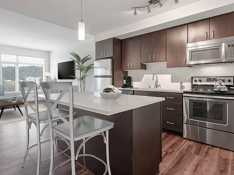 Kitchen and Living Room with Hard Surface Flooring