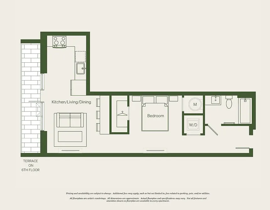 Floor plan Studio- 1 Bath | S13 - Reva