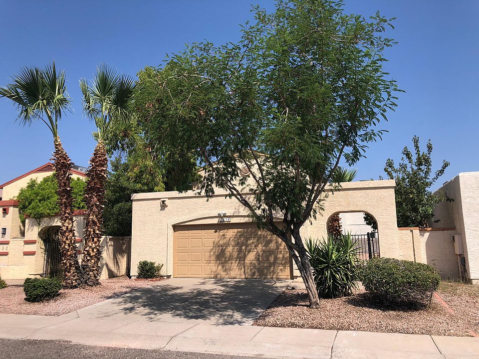 Front view; double car garage