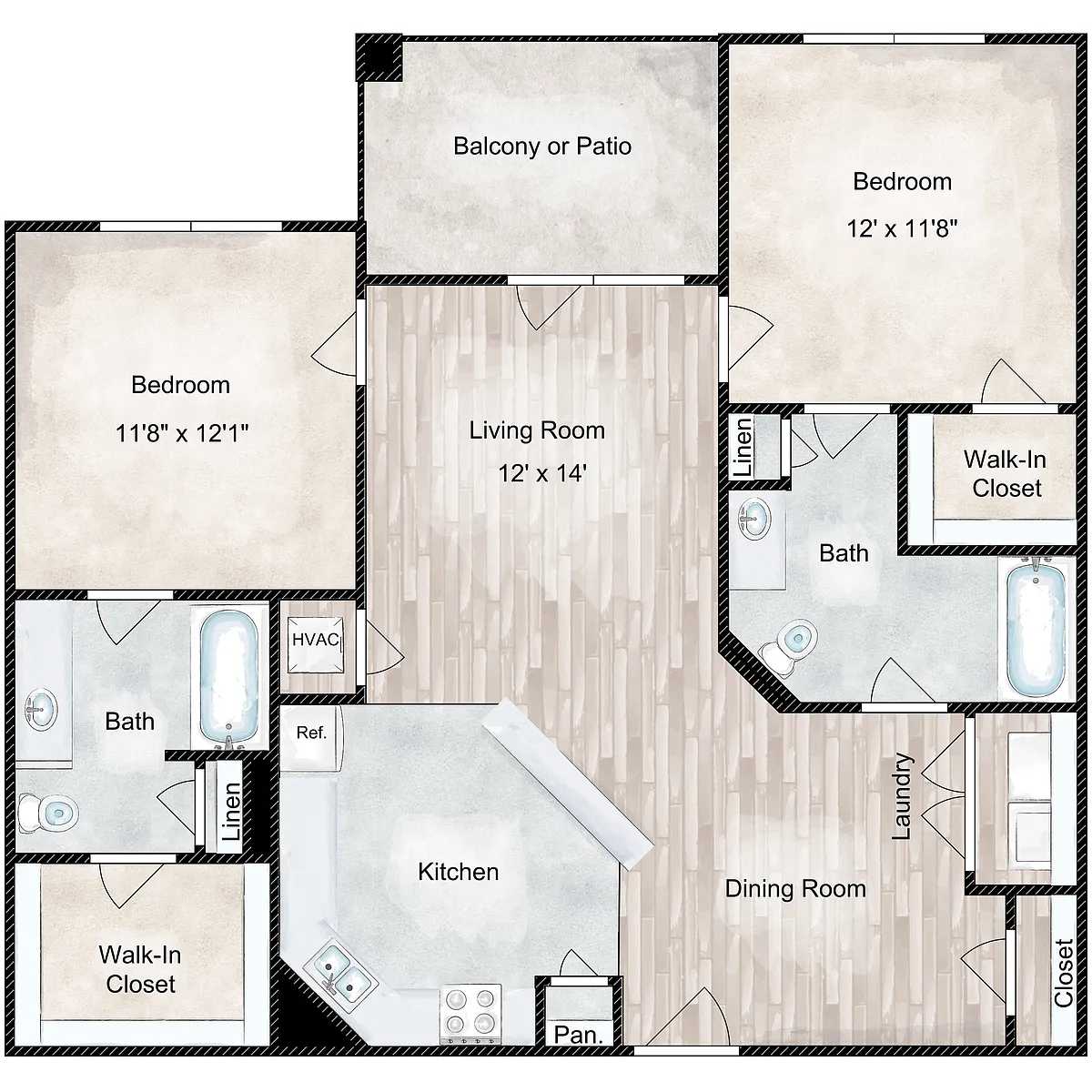 Floor plan 2x2 - 1092 sqft