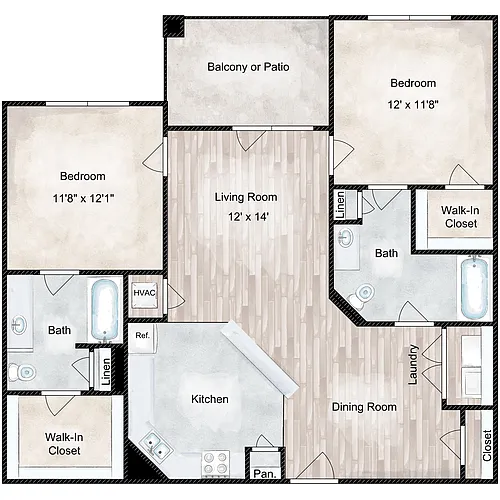 Floor plan 2x2 - 1092 sqft