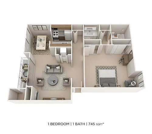 Floor plan One Bedroom- 745 sqft