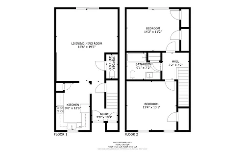 Floor plan 2 Bed / 1.5 Bath Townhome