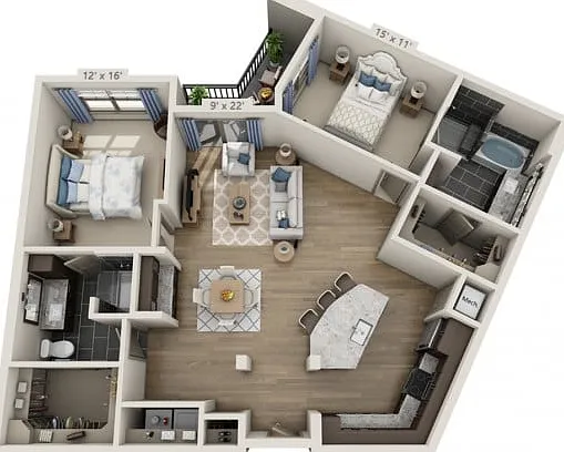 Floor plans are artist's rendering. All dimensions are approximate. Actual product and specifications may vary in dimension or detail. Not all features are available in every apartment. Prices and availability are subject to change. Floor plans are artist