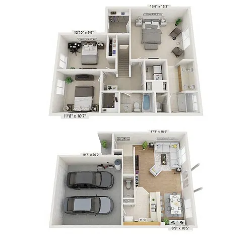 Floor plan 3 Bed 2 Bath - Large